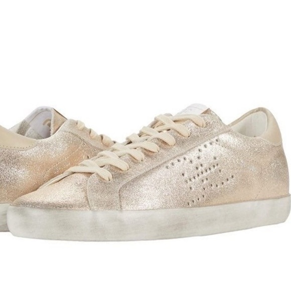 Sam Edelman Women's Aubrie Low Top Gold Distressed Look Sneakers Gold Size 7.5 - Picture 1 of 8